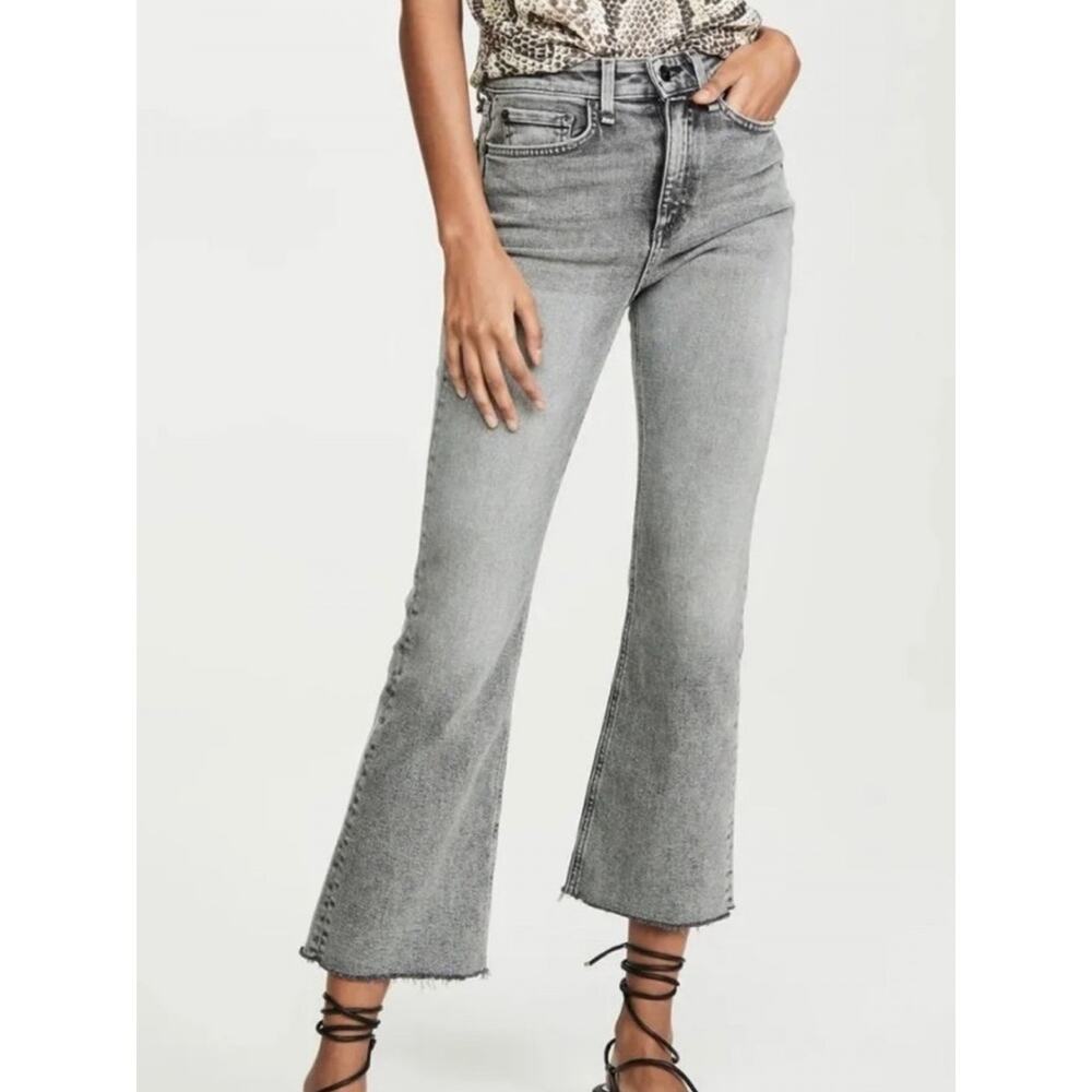 rag & bone Nina High Rise Ankle Flare 27 EUC Raw Hem Broderick Gray Wash